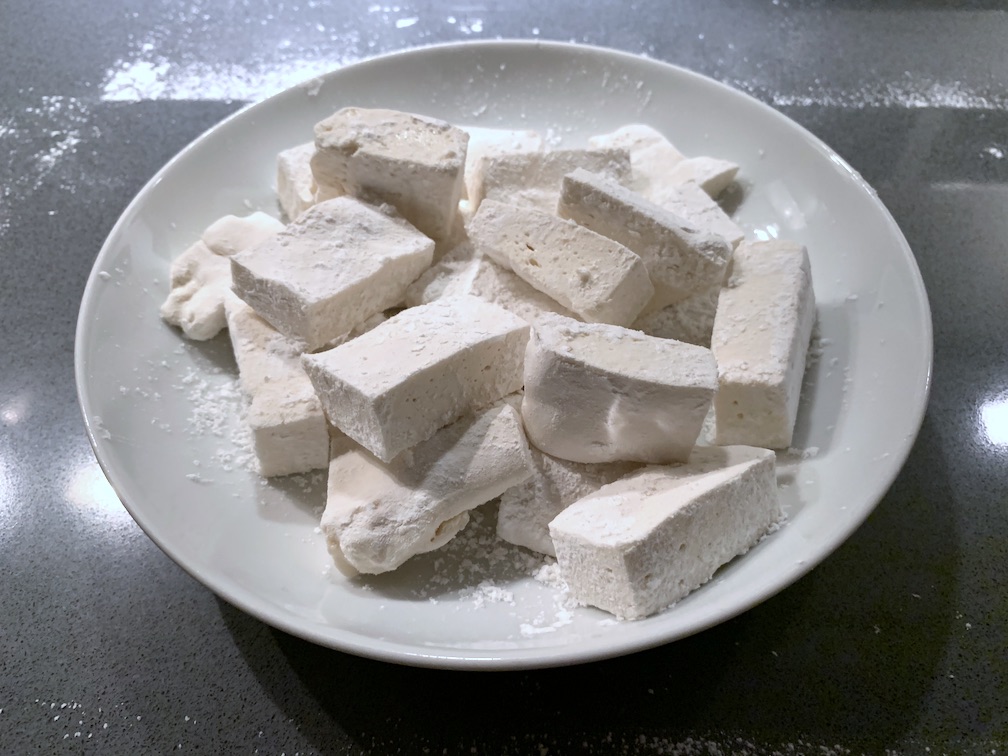A plate of homemade marshmallows